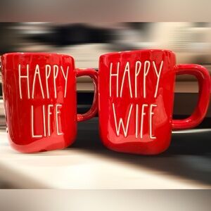 Rae Dunn Red Happy Life & Wife Mugs